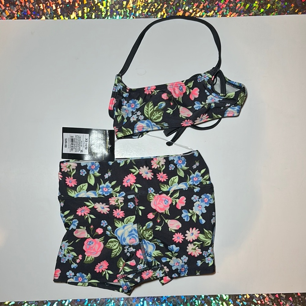 NWT-Floral Kids Swim Set - Black and Multicolor